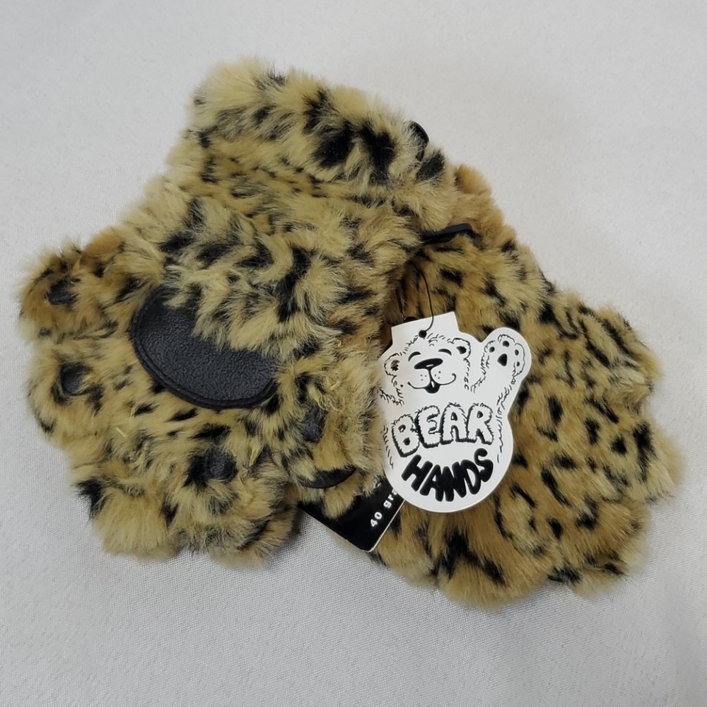 5/$20 Kids Leopard Faux Fur Mittens S